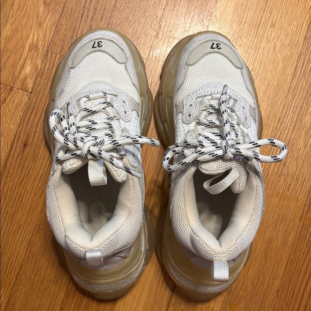 Balenciaga White and Yellowed Sole Triple S Sneakers - Picture 7 of 12